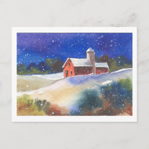 Snowy Abend Barns Postkarte