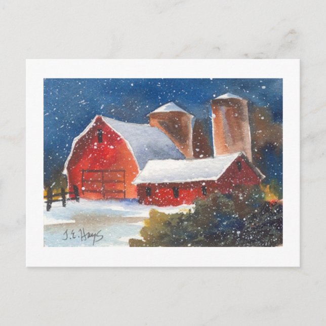 Snowy Abend Barns & Silos Postkarte (Vorderseite)