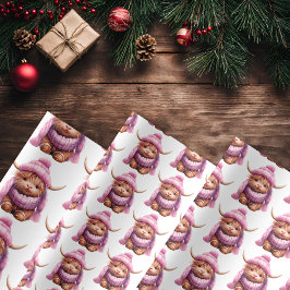 Snowy Adventure Pink Highland Cow Wrapping Paper Geschenkpapier Set