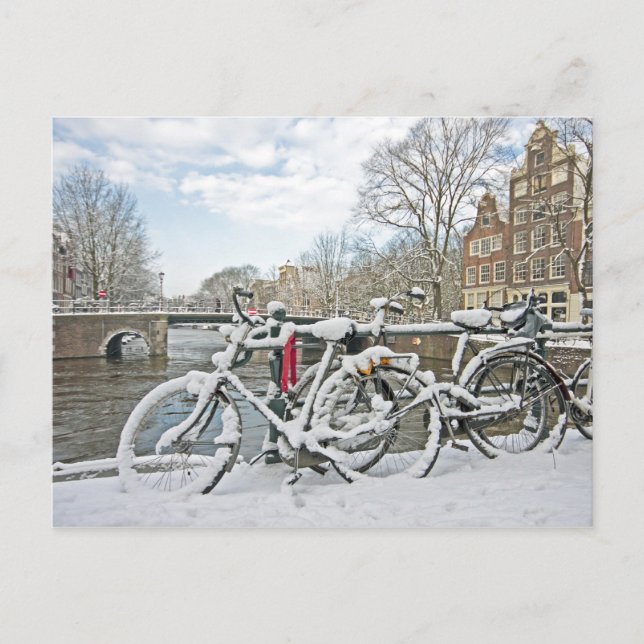 Snowy Amsterdam in den Niederlanden Postkarte (Vorderseite)