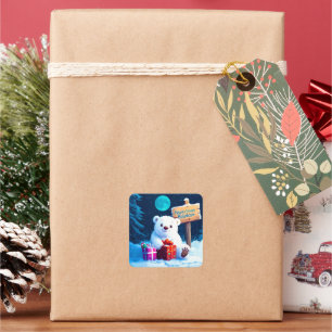 Snowy Bär Weihnachtsjubiläum Wasserfarbe Quadratischer Aufkleber