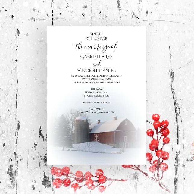 Snowy Barn und Silo Winter Country Wedding Einladung (Von Creator hochgeladen)