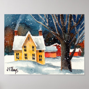 Snowy-Bauernhaus und Scheunen-Plakat Poster