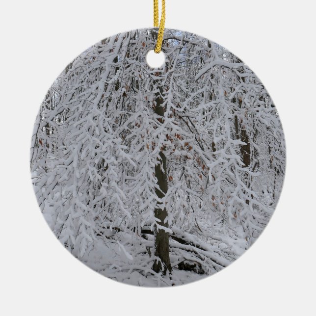Snowy Birch Tree Canopy Keramik Ornament (Vorne)
