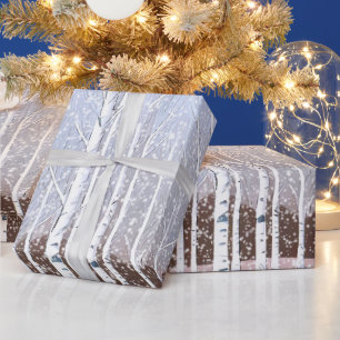 Snowy Birch Trees Christmas Dusty Blue ID1003 Geschenkpapier