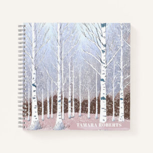 Snowy Birch Trees Christmas Dusty Blue ID1003 Notizbuch