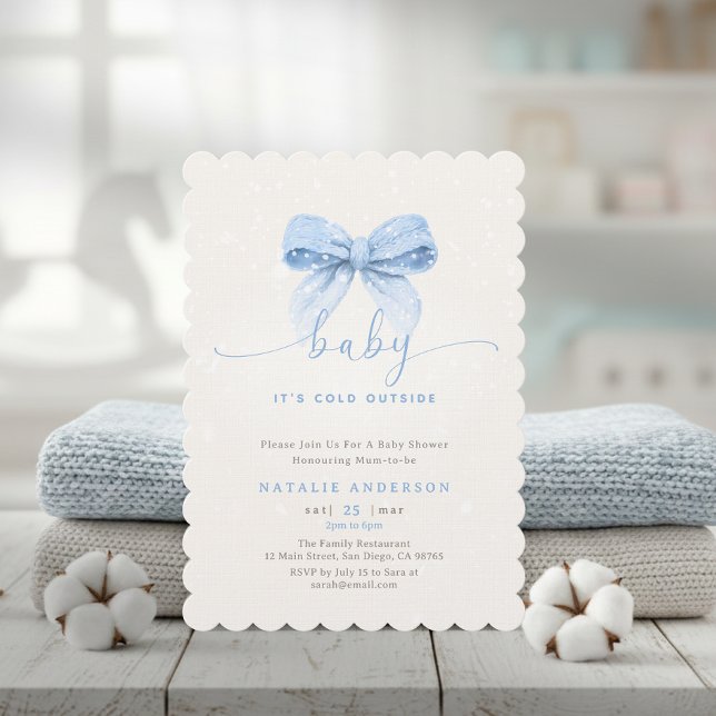 Snowy Blue Coquette It's Cold Outside Baby Shower Einladung (Snowy Blue Coquette It's Cold Outside Baby Shower Invitation)