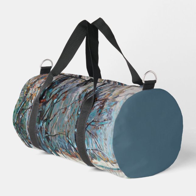 Snowy Blue Gray Winter Nature Scene Duffle Bag (Linke Seite)