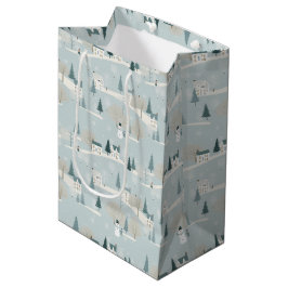 Snowy Blue Minimalist Christmas Village  Mittlere Geschenktüte