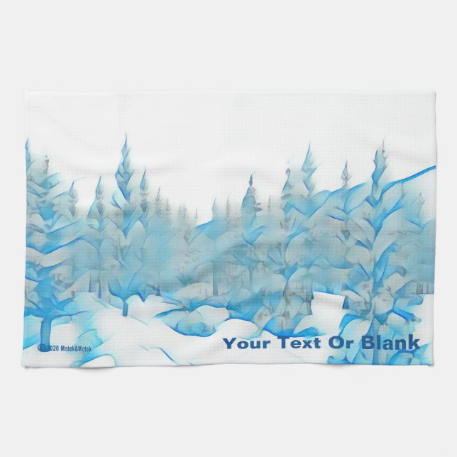 Snowy Blue Trees Geschirrtuch (Horizontal)