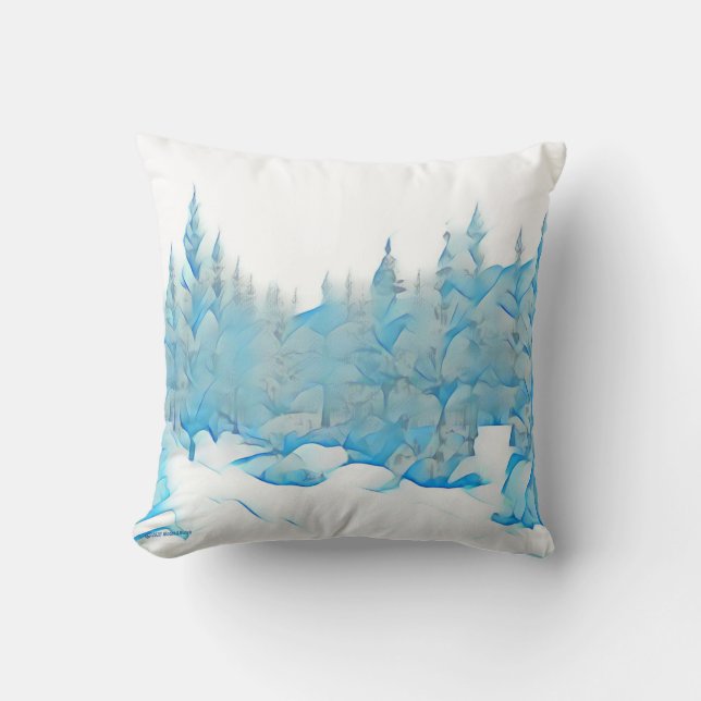 Snowy Blue Trees Kissen (Vorderseite)