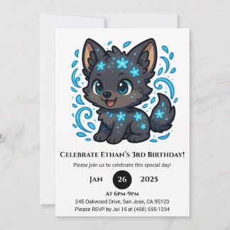 Snowy Blue Wolf Birthday Einladung