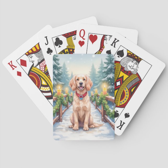Snowy Bridge Boykin Spaniel Christmas Art Spielkarten (Rückseite)