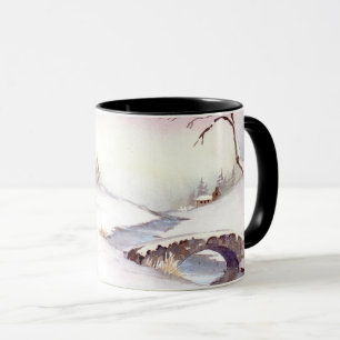 Snowy Bridge Wasserfarbe Landschaftsbild Malerei Tasse