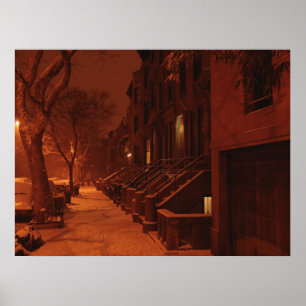 Snowy Brownstones - Nacht Poster