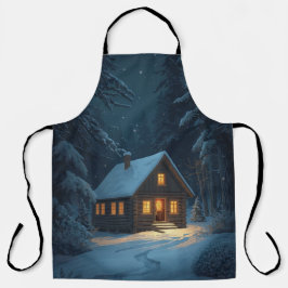 Snowy Cabin Night Apron Schürze
