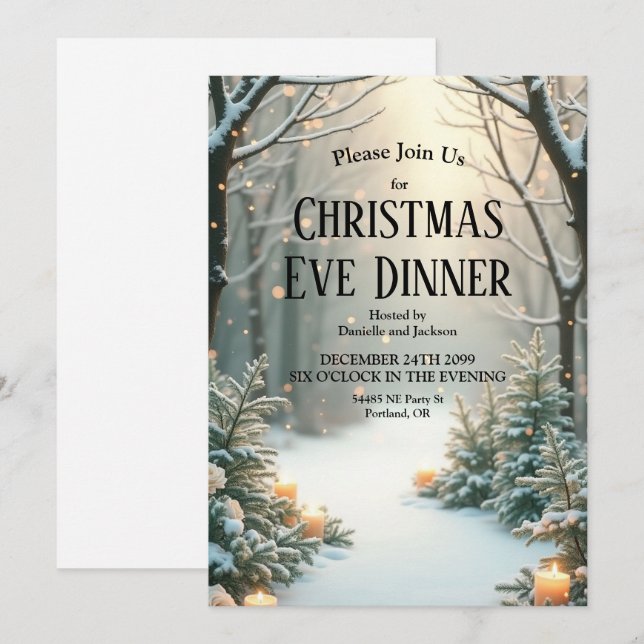 Snowy Candlelit Mattiert Evergreens Einladung (Vorne/Hinten)