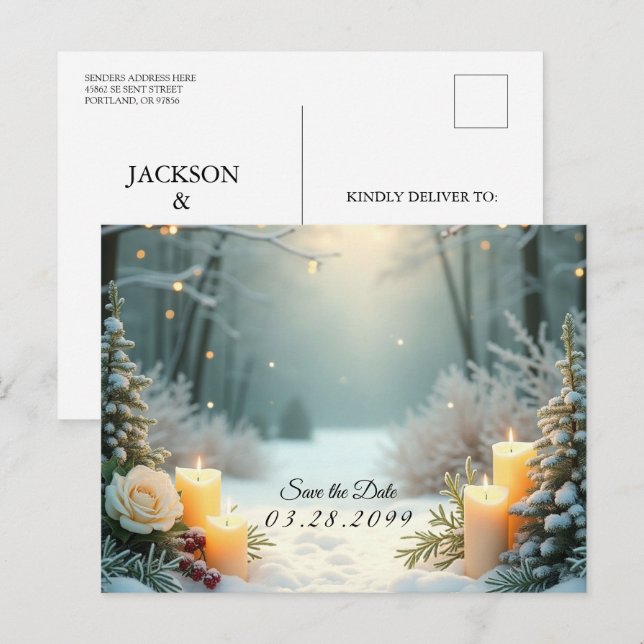 Snowy Candlelit Mattiert Evergreens Feiertagspostkarte (Vorne/Hinten)