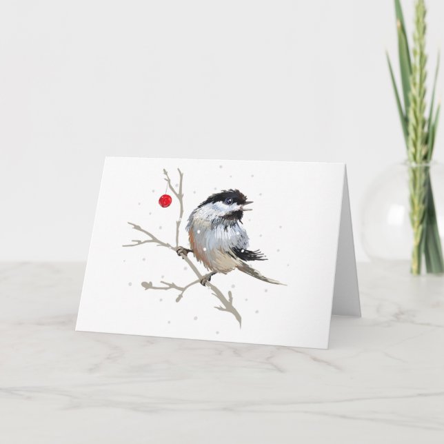 Snowy Chickadee Weihnachten Dankeskarte (Vorderseite)