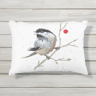 Snowy Christmas Chickadee Kissen Für Draußen