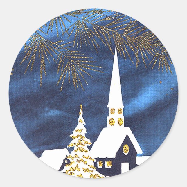 Snowy Christmas Church Amen Stickers (Vorderseite)