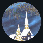 Snowy Christmas Church Amen Stickers<br><div class="desc">Vintage Szene einer schneebedeckten Kirche in einer mondbeleuchteten Nacht mit funkelnd Ästen im Vordergrund auf diesen Weihnachtsaufklebern.</div>