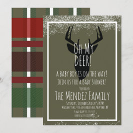 Snowy Christmas Deer Kariert Baby Dusche Einladung
