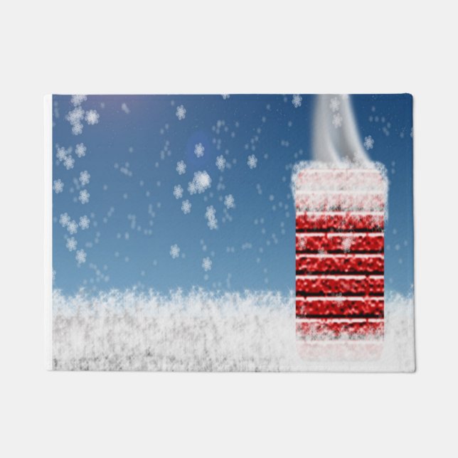 Snowy Christmas Eve Roof Chimney Bereit Weihnachts Fußmatte (Vorderseite)