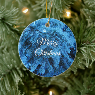 Snowy Christmas Forest Spruce Keramik Ornament