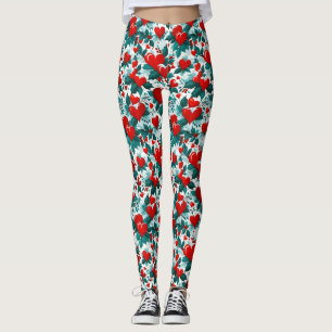 Snowy Christmas Heards Red Green und White Leggings
