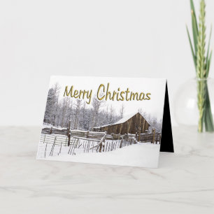 Snowy Christmas Rustic Barn Typografy Custom Feiertagskarte