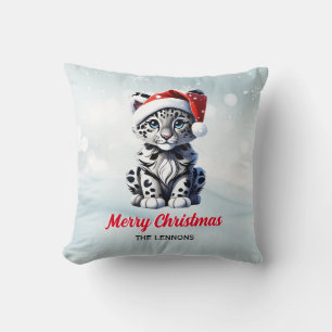 Snowy Christmas Santa Niedlich Snow Leopard Cub Kissen