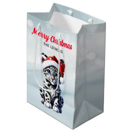 Snowy Christmas Santa Niedlich Snow Leopard Cub Mittlere Geschenktüte