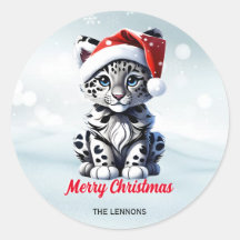Snowy Christmas Santa Niedlich Snow Leopard Cub