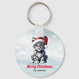 Snowy Christmas Santa Niedlich Snow Leopard Cub Schlüsselanhänger