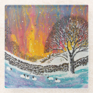 Snowy Christmas Scene Holiday Glasuntersetzer