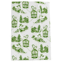 Snowy Christmas Toile | Green Small Gift Bag Mittlere Geschenktüte