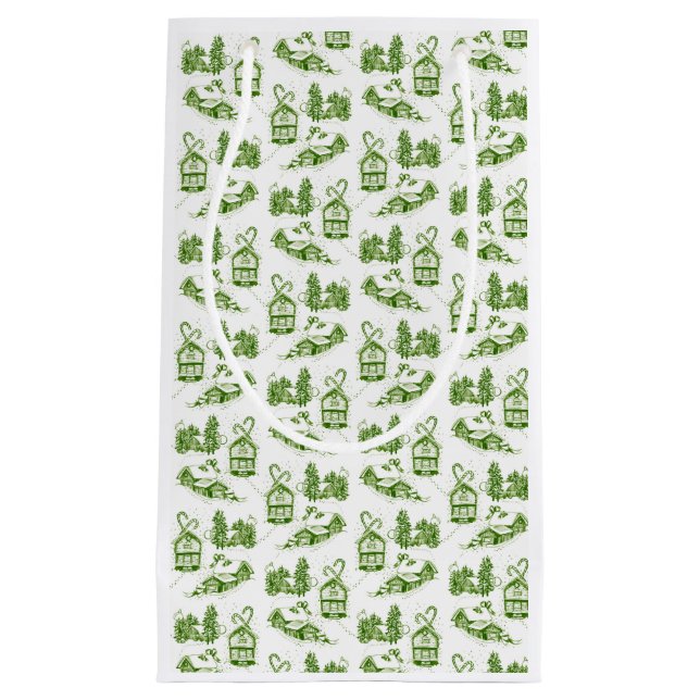 Snowy Christmas Toile | Grün Kleine Geschenktüte (Vorderseite)