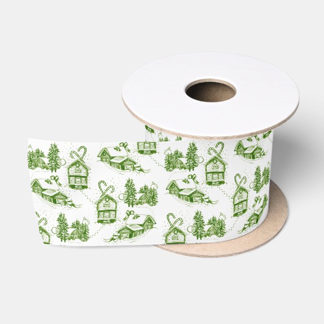 Snowy Christmas Toile | Grün Satinband (Spule)