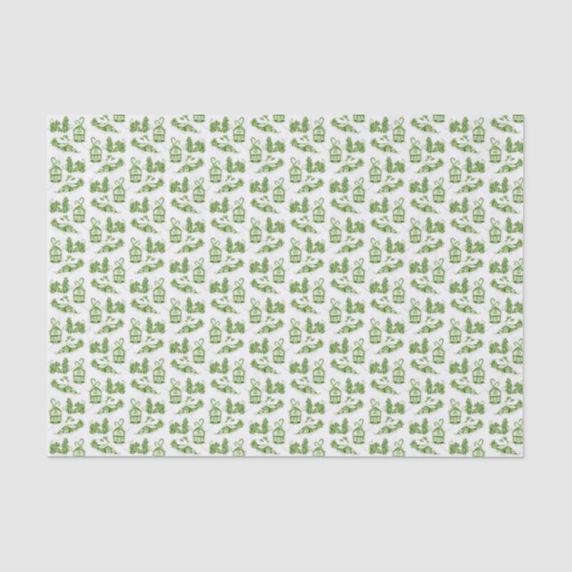 Snowy Christmas Toile | Grün Seidenpapier (Vorderseite)