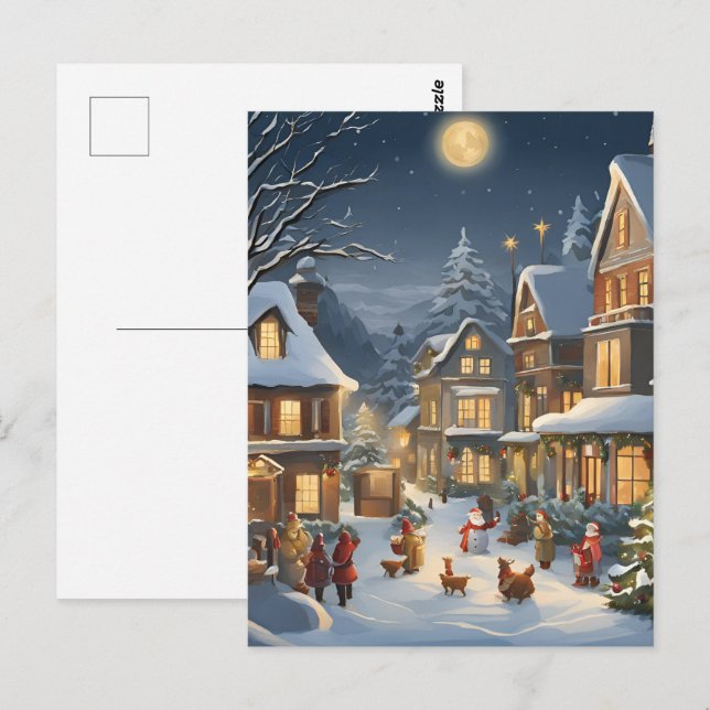 Snowy Christmas Town Postkarte (Vorne/Hinten)
