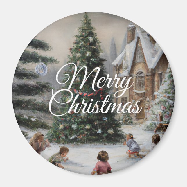 Snowy Christmas Tree Oil Painting Kids' Play Magnet (Vorne)