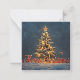 Snowy Christmas Tree with Warm Lights Mitteilungskarte