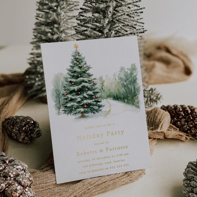 Snowy Christmas Trees Gold Foil Weihnachtsfest Par Folieneinladung (Von Creator hochgeladen)