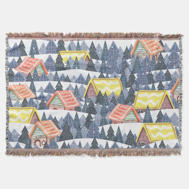 Snowy Christmas Village Pattern Decke (Vorderseite)