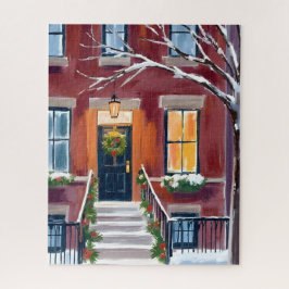 Snowy City Stoop | Christmas Winter Watercolor