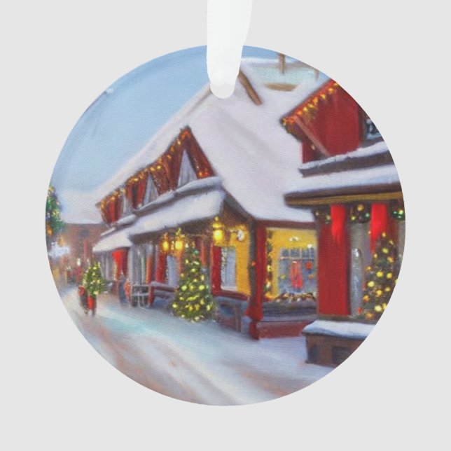Snowy City Street zu Weihnachten Ornament (Vorderseite)