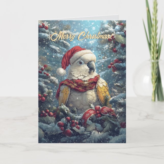 Snowy Cockatoo Weihnachtskarte Karte (Vorderseite)