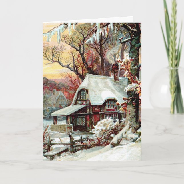 Snowy Country Hütte Viktorianische Weihnachtskarte Karte (Vorderseite)