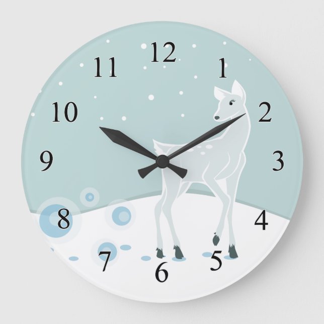 Snowy Deer Große Wanduhr (Vorderseite)